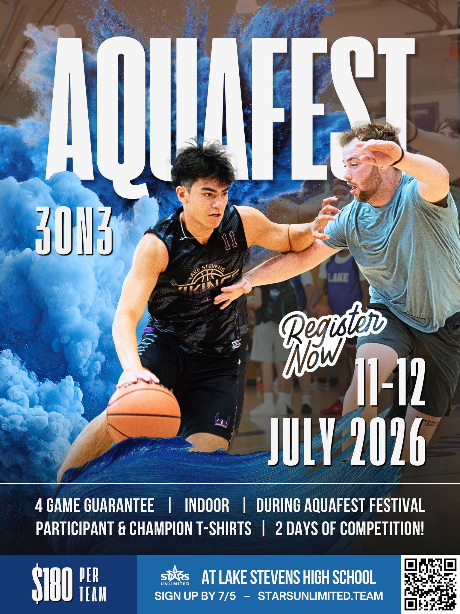 Aquafest 3on3 Basketball Tournament flyer with full event details
